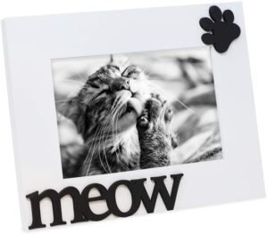 Isaac Jacobs White Wood Sentiments Cat “Meow” Picture Frame