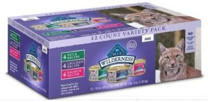 Blue Buffalo Wilderness High Protein, Natural Adult Pate Wet Cat Food Variety Pack, Chicken, Salmon, Duck 3-oz Cans (12 Count- 4 of Each Flavor)